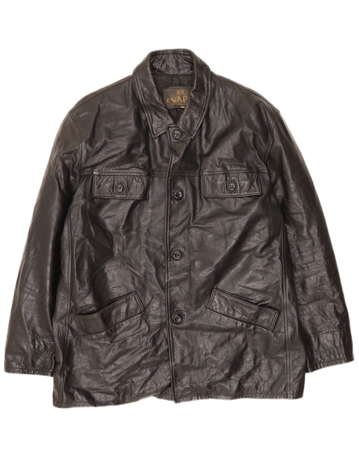 Jaqueta de couro masculina vintage UK 44 2XL couro preto