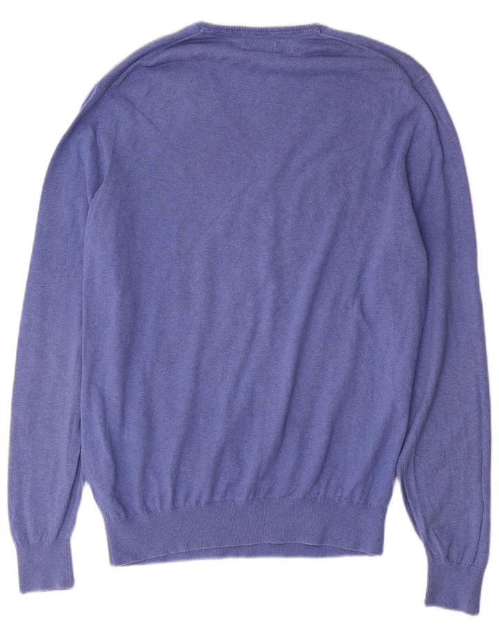Suéter masculino Massimo Dutti com decote em V grande algodão azul