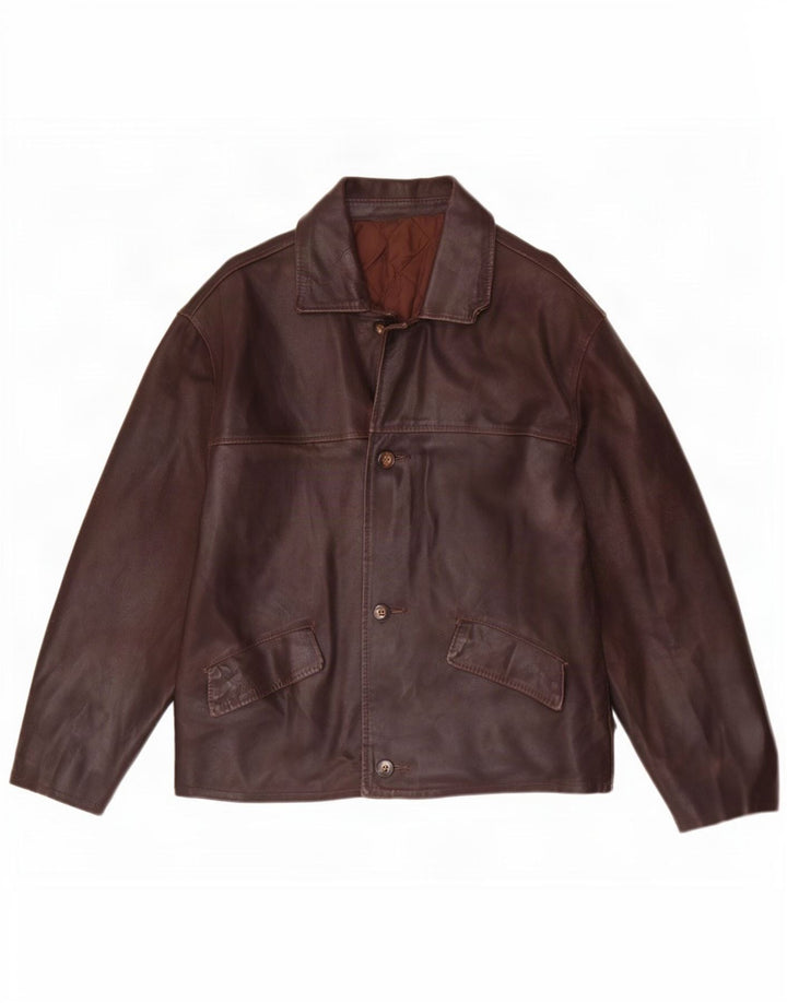 Jaqueta blazer masculina vintage de couro com 3 botões Reino Unido 38 marrom médio