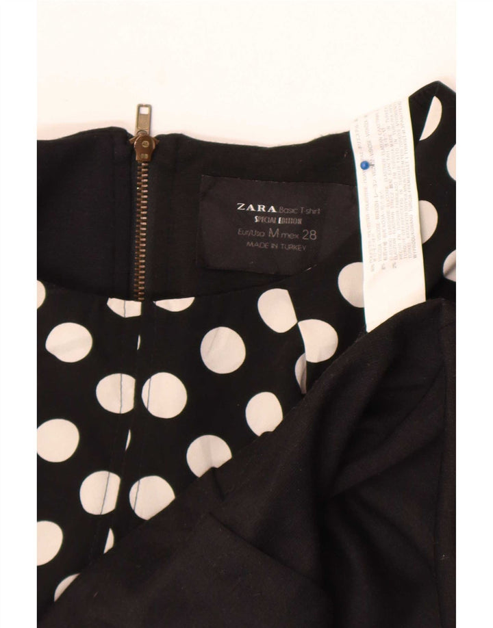 Vestido feminino Zara UK 12 médio preto bolinhas poliéster