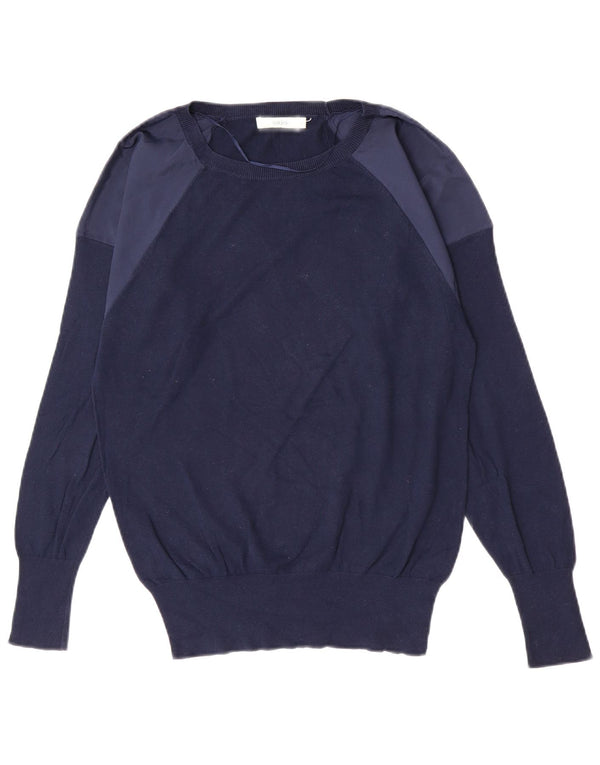 Suéter feminino Oasis com gola redonda, bloco colorido azul marinho pequeno UK 10
