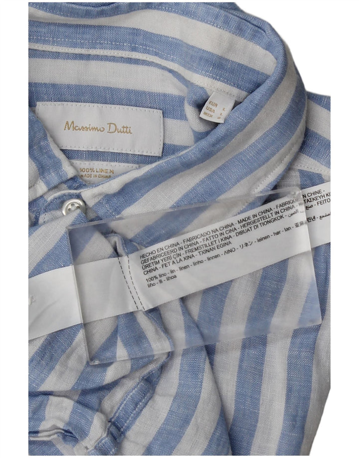 Camisa masculina Massimo Dutti grande linho listrado azul
