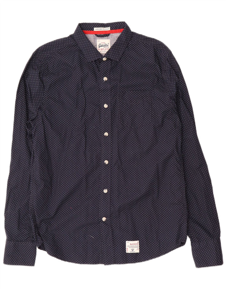 Camisa masculina Superdry XL algodão manchado azul marinho
