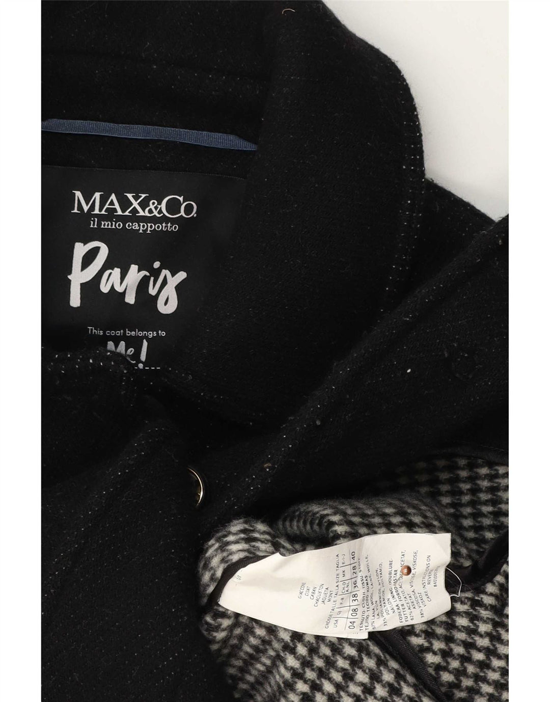 Max&Co. Sobretudo feminino UK 8 pequeno lã preta