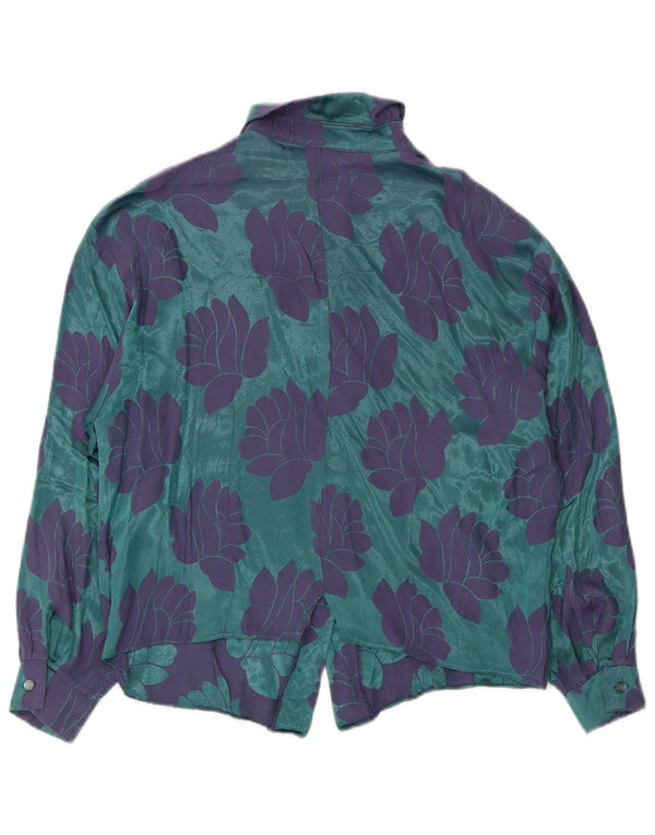 Blusa feminina vintage UK 16 grande acetato floral azul