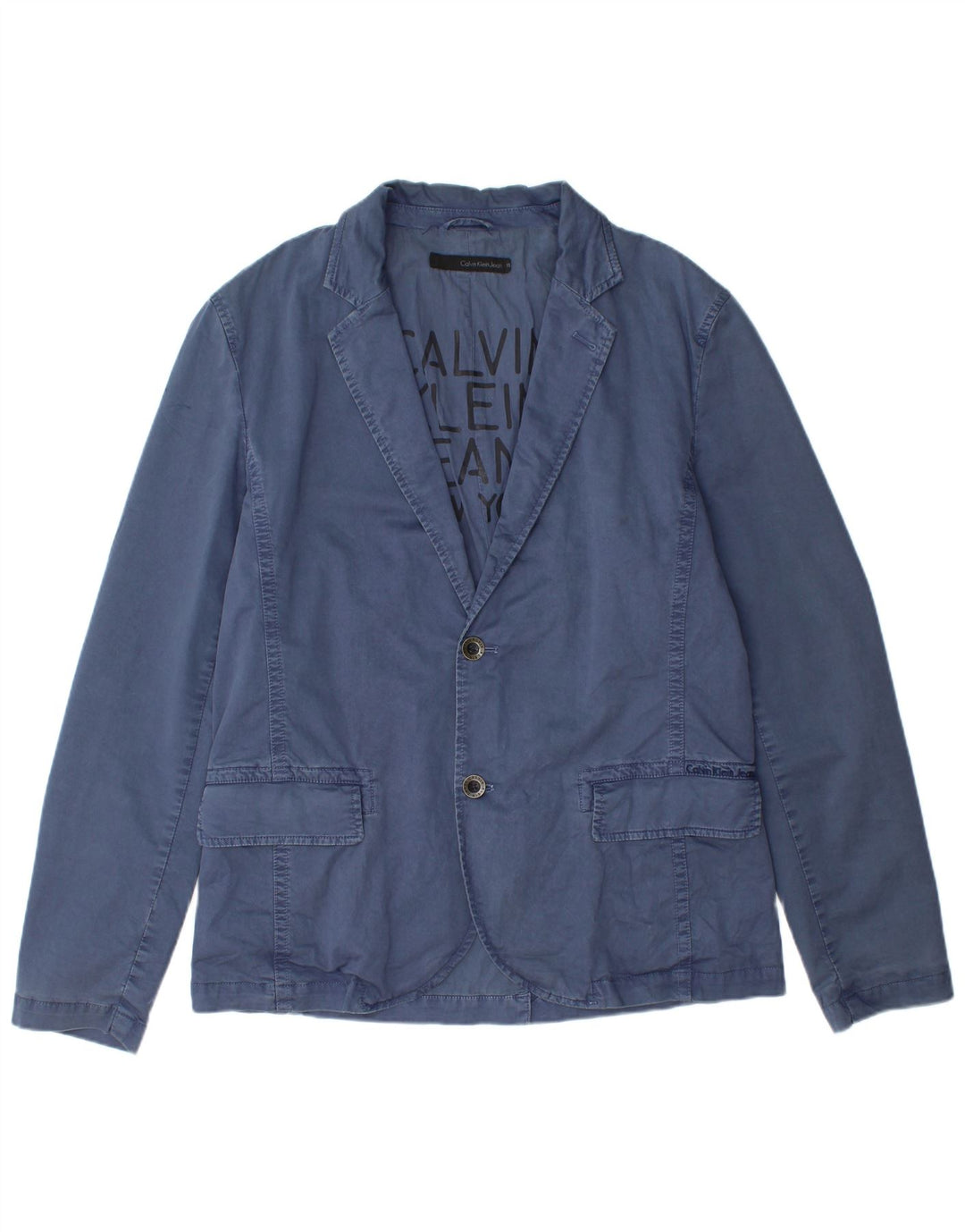Calvin Klein Jeans Masculino Jaqueta Blazer de 2 Botões Reino Unido 42 XL Azul Algodão