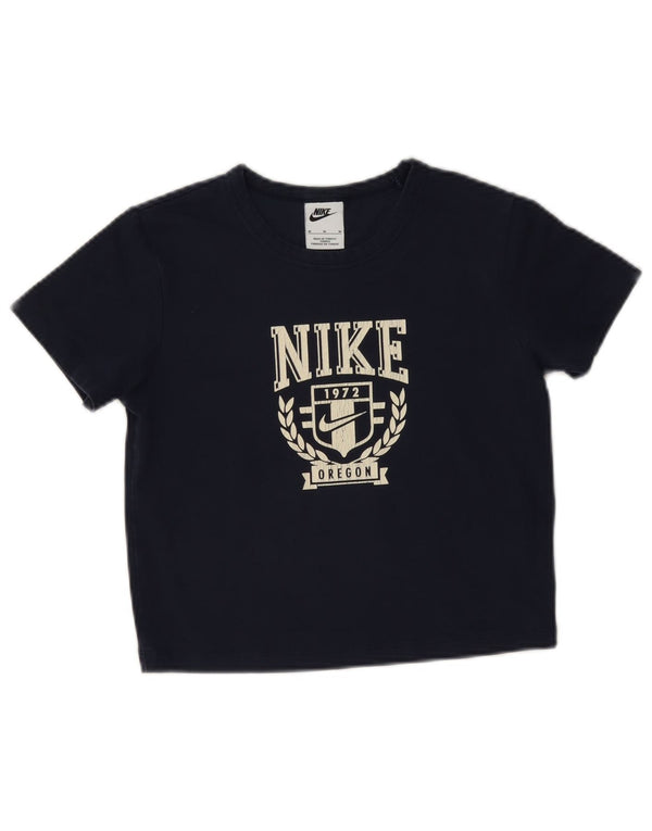 Camiseta feminina Nike Crop Graphic Top UK 12 Médio Azul Marinho Algodão