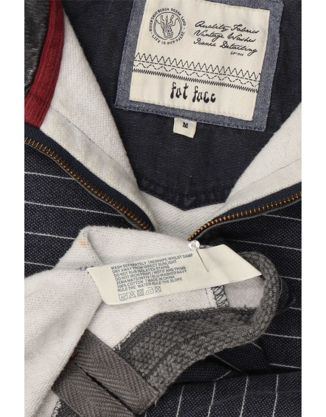 Fat Face Masculino Zip Neck Moletom Jumper Médio Azul Marinho Listrado Algodão
