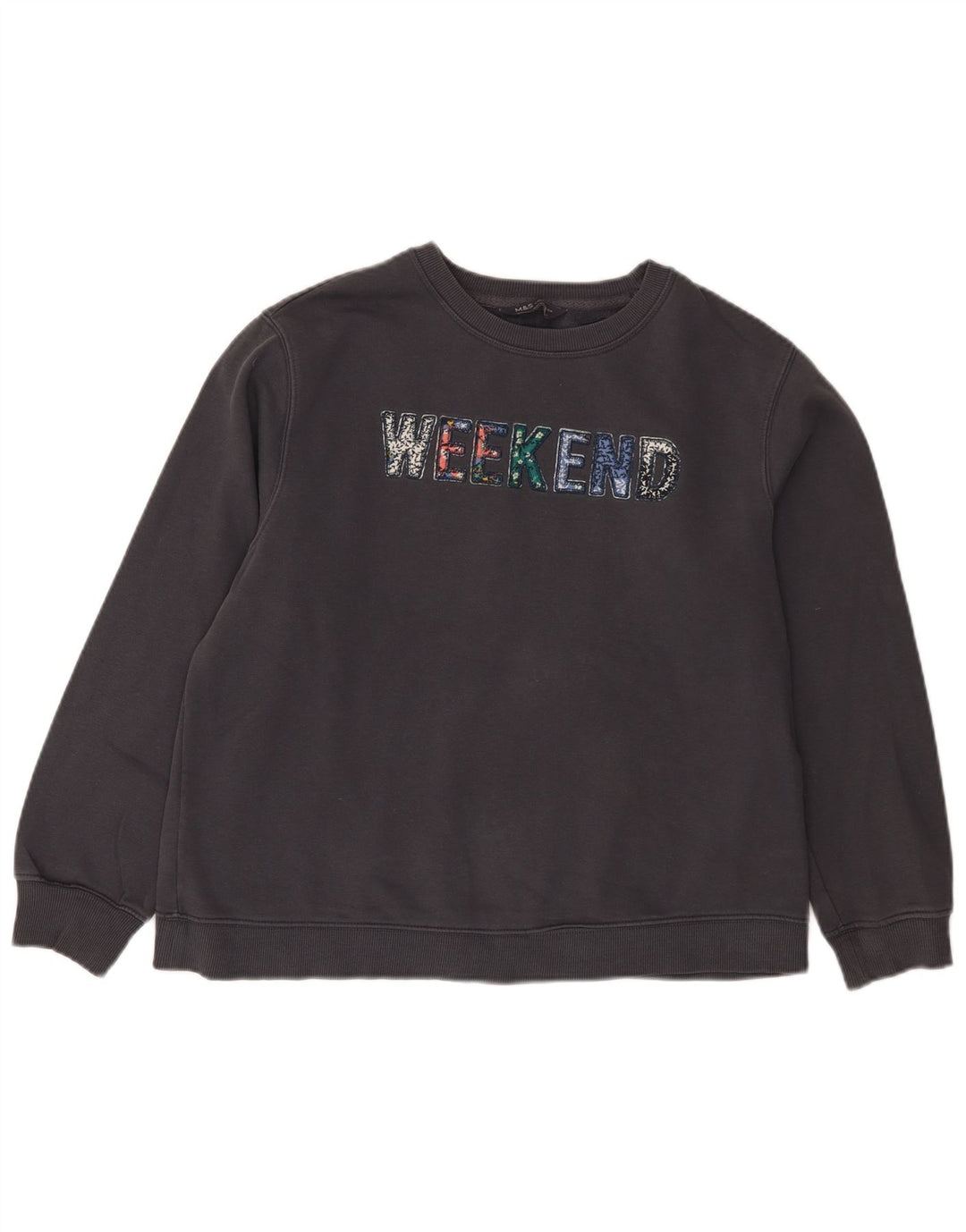 Suéter feminino Marks & Spencer com gráfico de fim de semana Reino Unido 14 grande preto