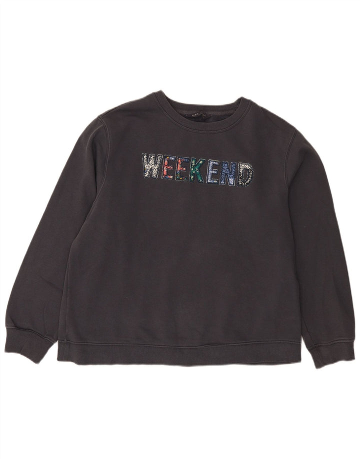 Suéter feminino Marks & Spencer com gráfico de fim de semana Reino Unido 14 grande preto
