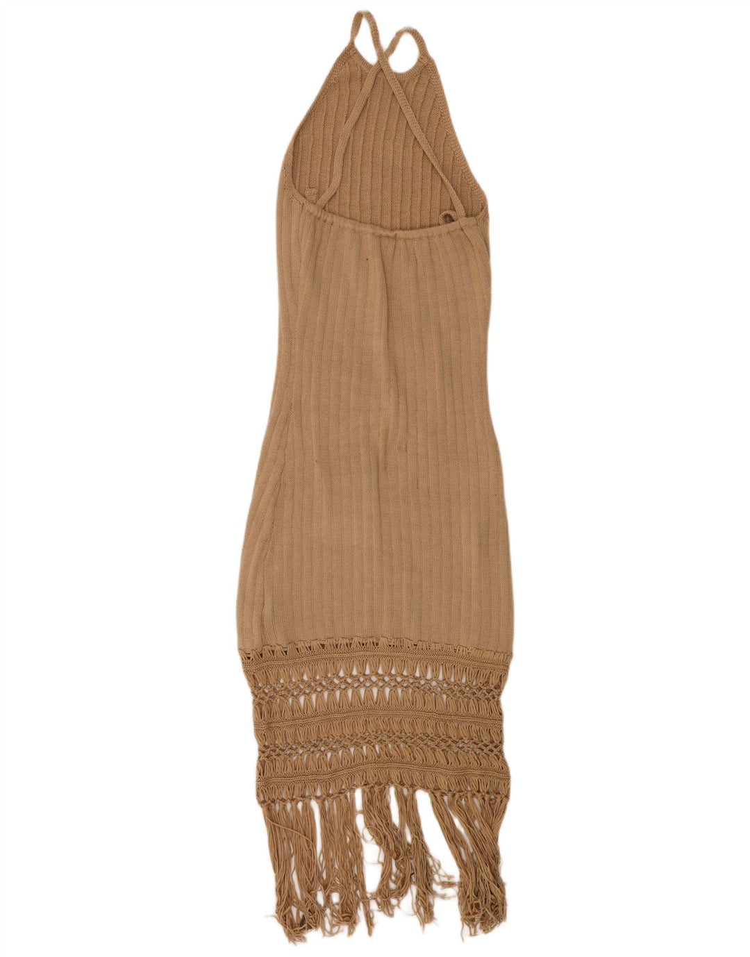 Vestido feminino Shein de malha frente única Reino Unido 14 grande poliéster bege