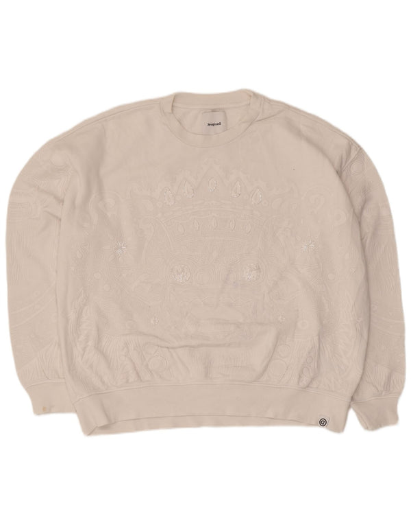 Desigual moletom feminino gráfico oversized jumper UK 18 XL algodão branco