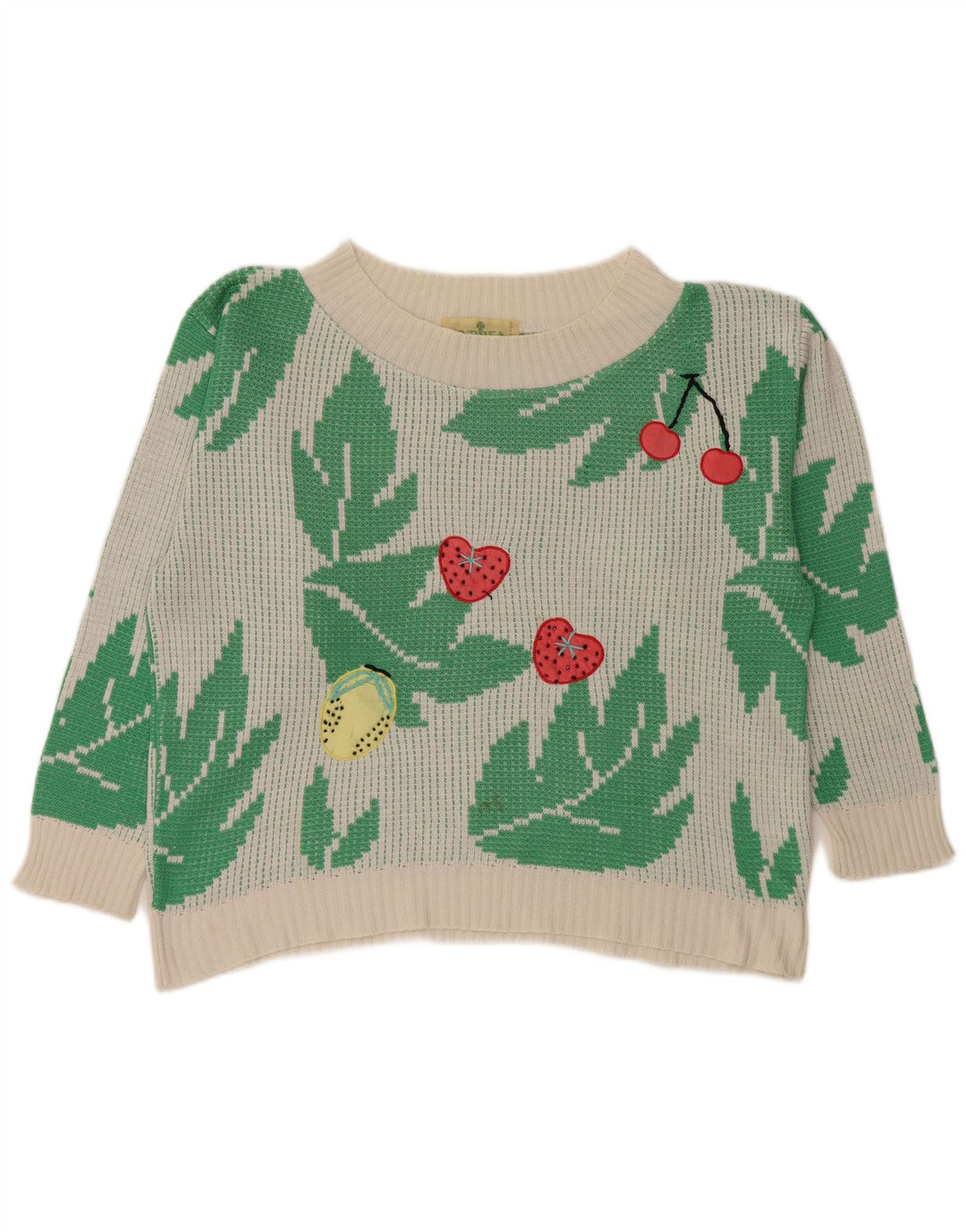 Suéter feminino vintage com gola canoa e decote em barco, Reino Unido 10, acrílico branco pequeno