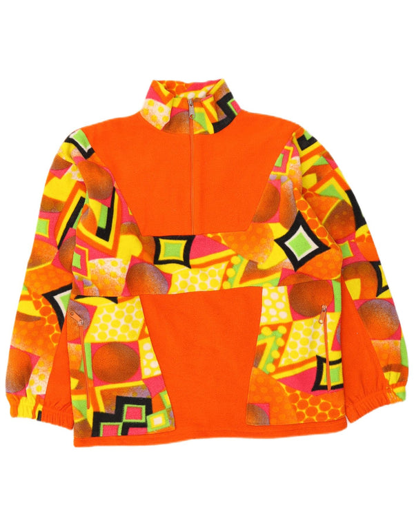 Jumper de lã feminino vintage com decote em zíper Reino Unido 18 XL laranja geométrico