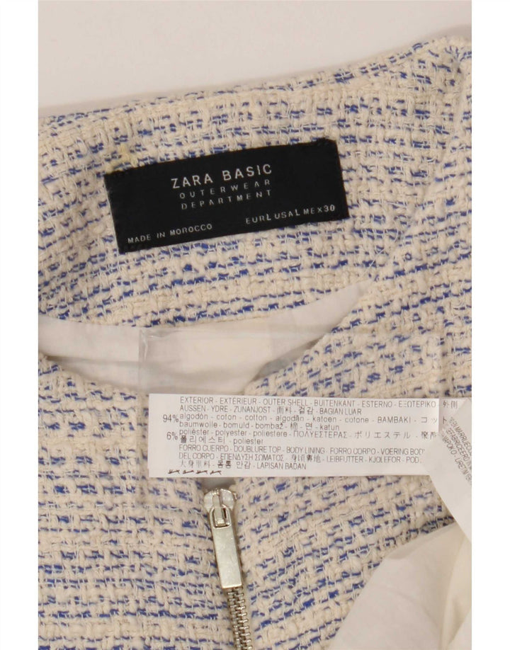 Jaqueta blazer feminina Zara Longline Full Zip Reino Unido 14 grande branca manchada