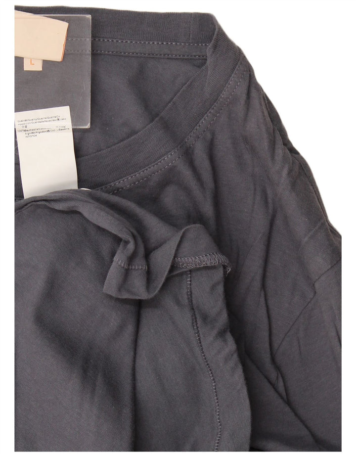 Hugo Boss Mens Graphic Top Manga Longa Grande Algodão Cinza
