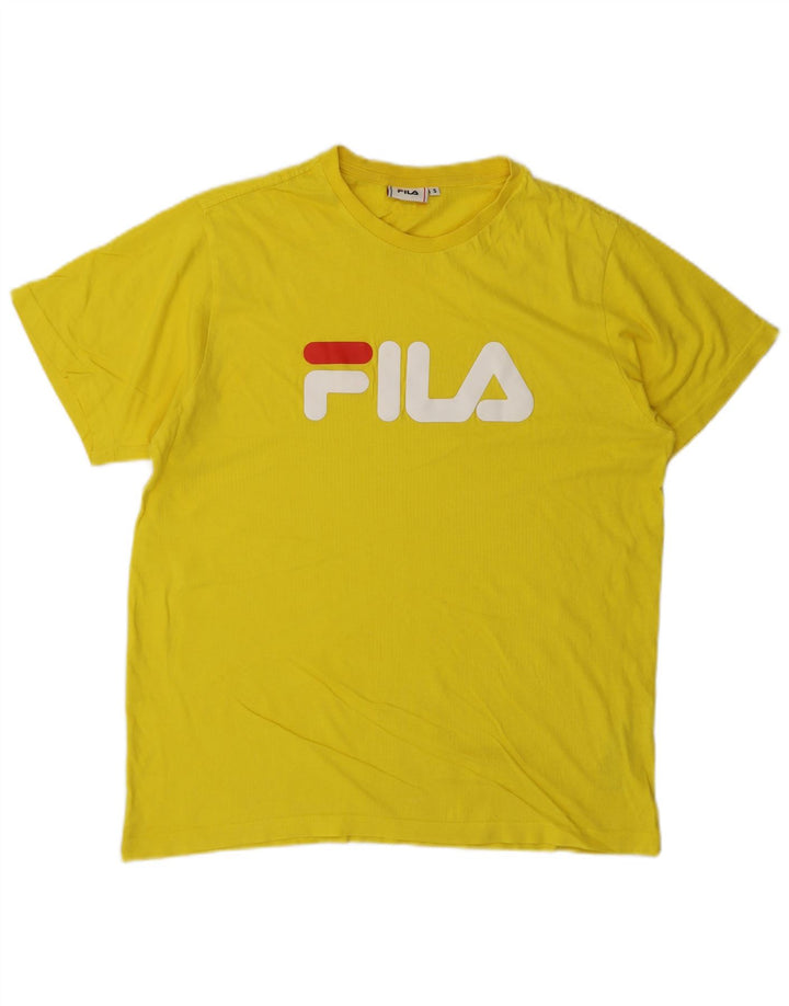 Fila Mens Graphic T-Shirt Top Pequeno Algodão Amarelo