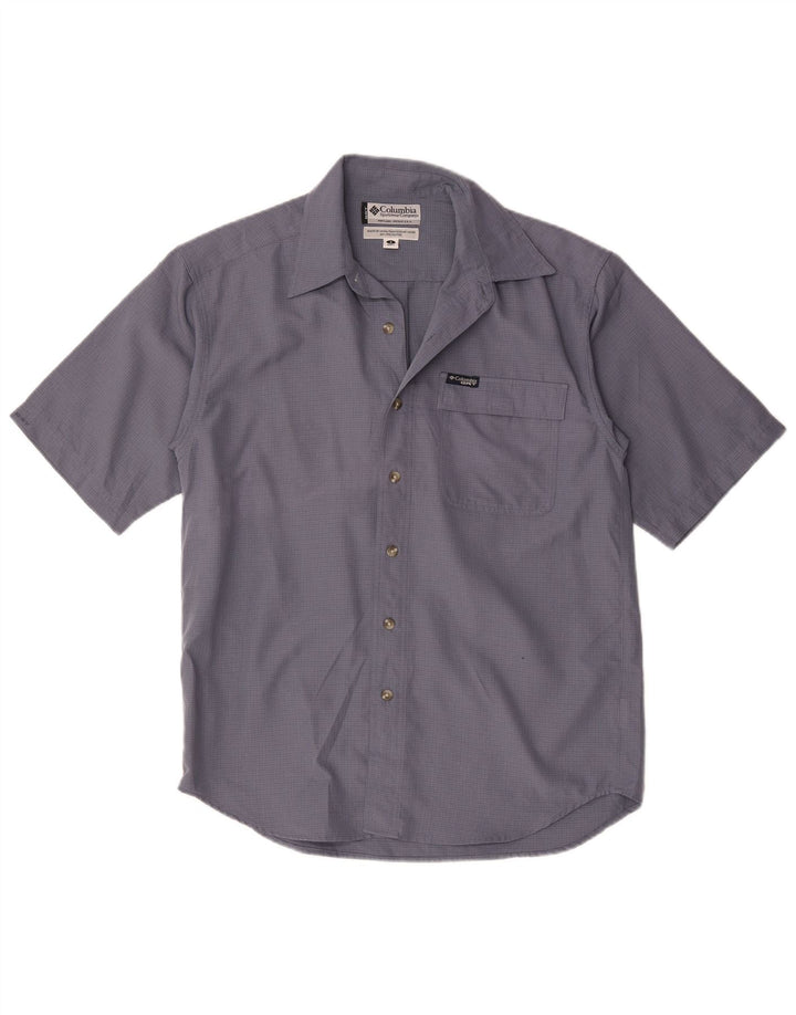 Columbia Camisa masculina de manga curta pequena azul poliéster guingão