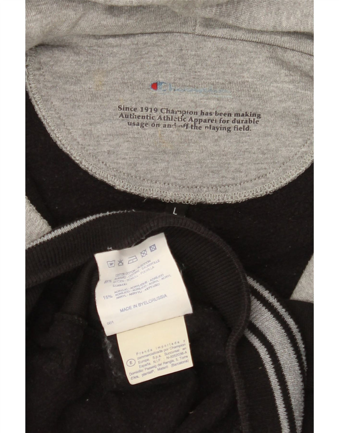 CHAMPION Mens Zip Hoodie Sweater Large Black Colourblock Cotton Vintage Champion and Second-Hand Champion from Messina Hembry 
