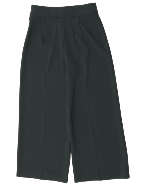 Zara Calça feminina cintura alta com perna larga médio W28 L25 poliéster verde