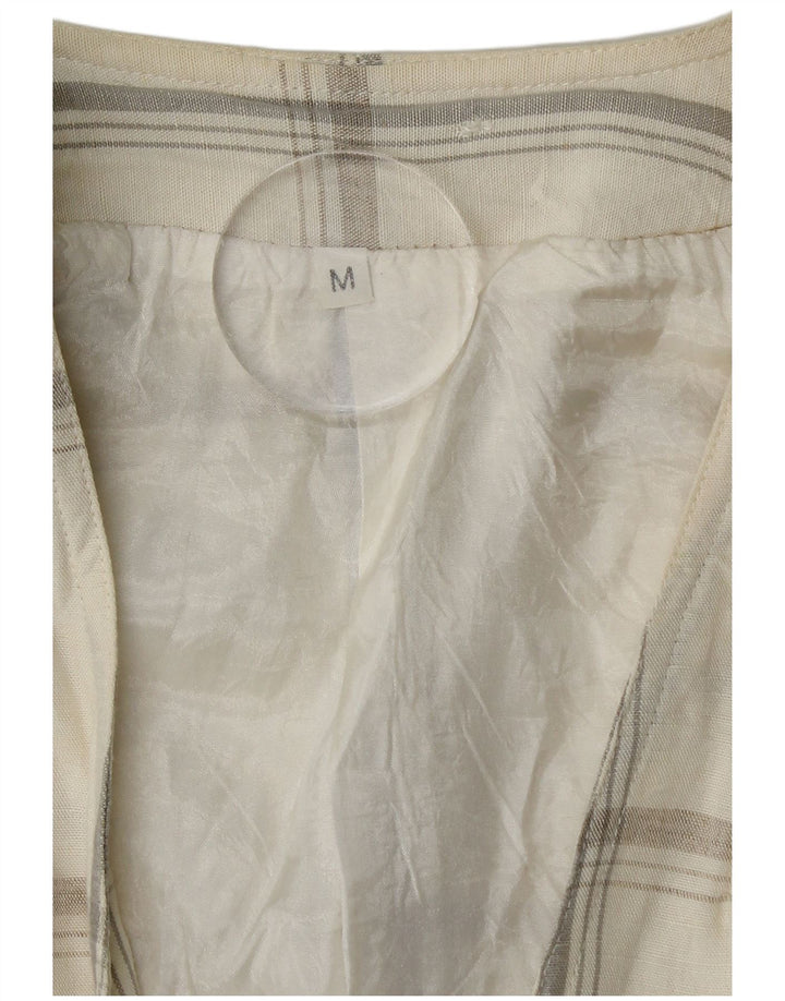 Jaqueta blazer feminina vintage com 1 botão Reino Unido 14 linho xadrez bege médio