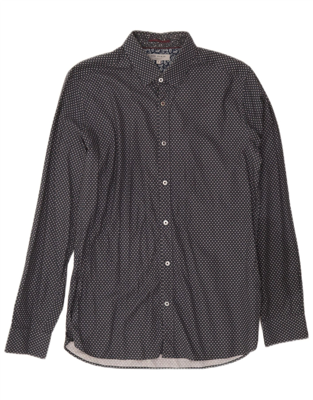 Camisa masculina Ted Baker tamanho 3 algodão manchado cinza médio