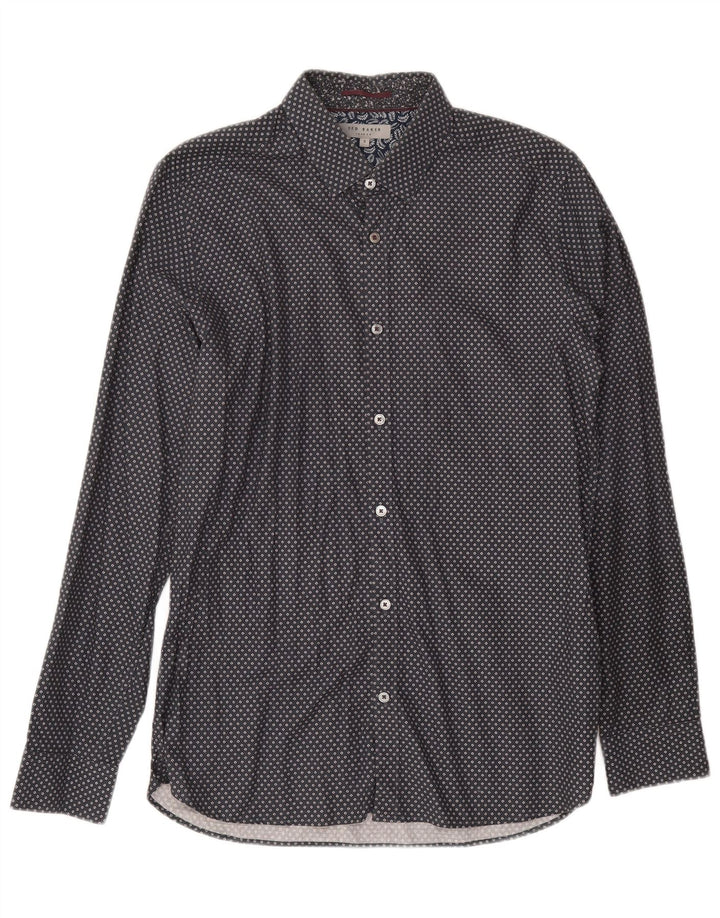 Camisa masculina Ted Baker tamanho 3 algodão manchado cinza médio