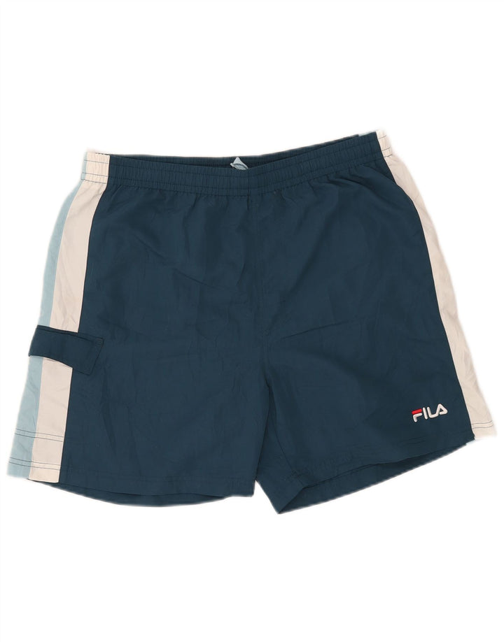 Shorts de natação masculino FILA grande poliéster colorblock azul marinho