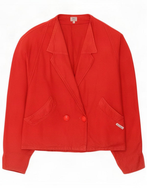 Jaqueta blazer feminina vintage com peito duplo Reino Unido 14 algodão vermelho médio