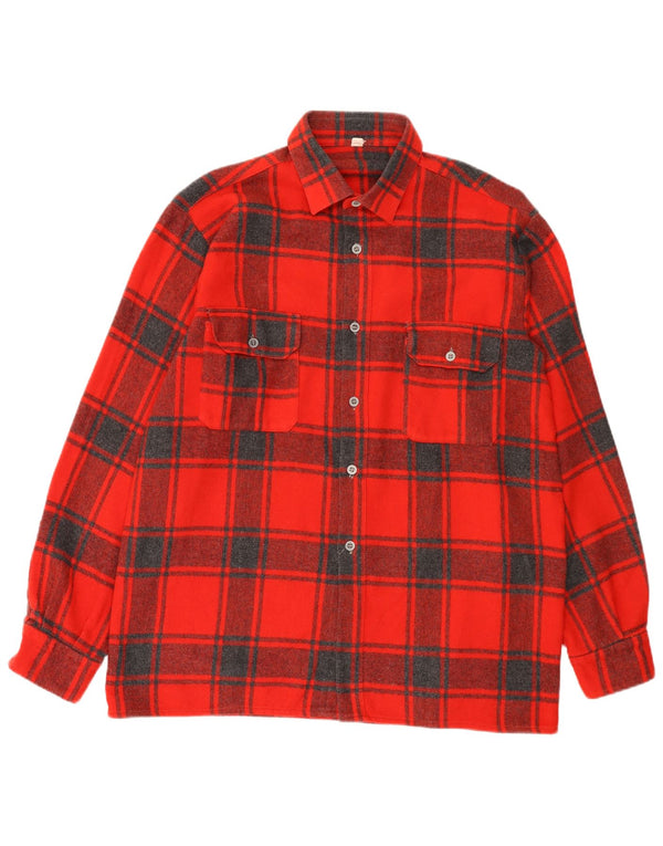 Camisa masculina vintage de flanela tamanho 44 XL lã xadrez vermelha