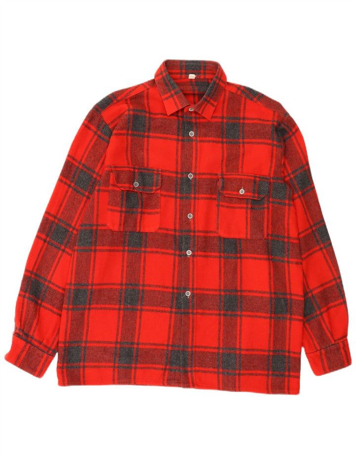 Camisa masculina vintage de flanela tamanho 44 XL lã xadrez vermelha