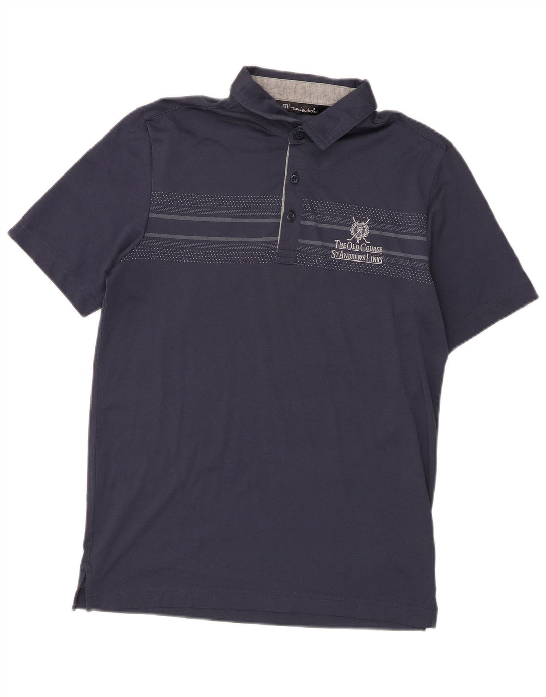 Camisa pólo gráfica masculina Travis Mathew pequena algodão azul marinho