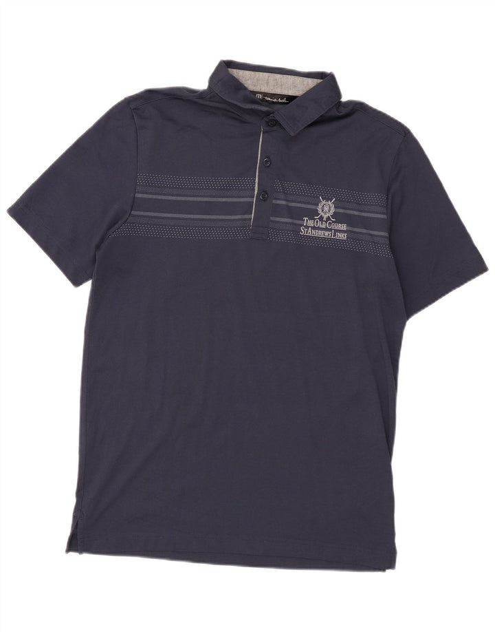 Camisa pólo gráfica masculina Travis Mathew pequena algodão azul marinho