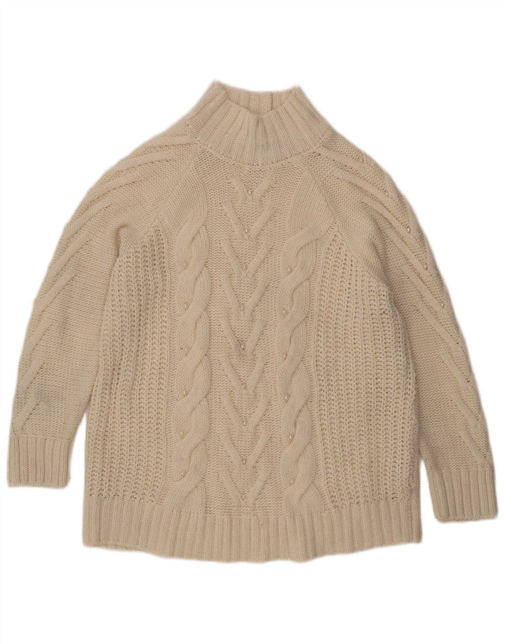 Suéter feminino Marks & Spencer com gola tartaruga Reino Unido 16 grande off white