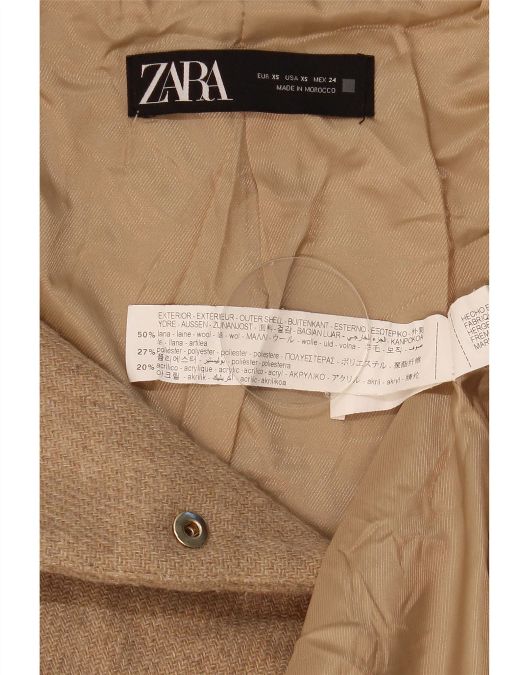 Jaqueta bomber com capuz feminina Zara Reino Unido 6 XS lã bege
