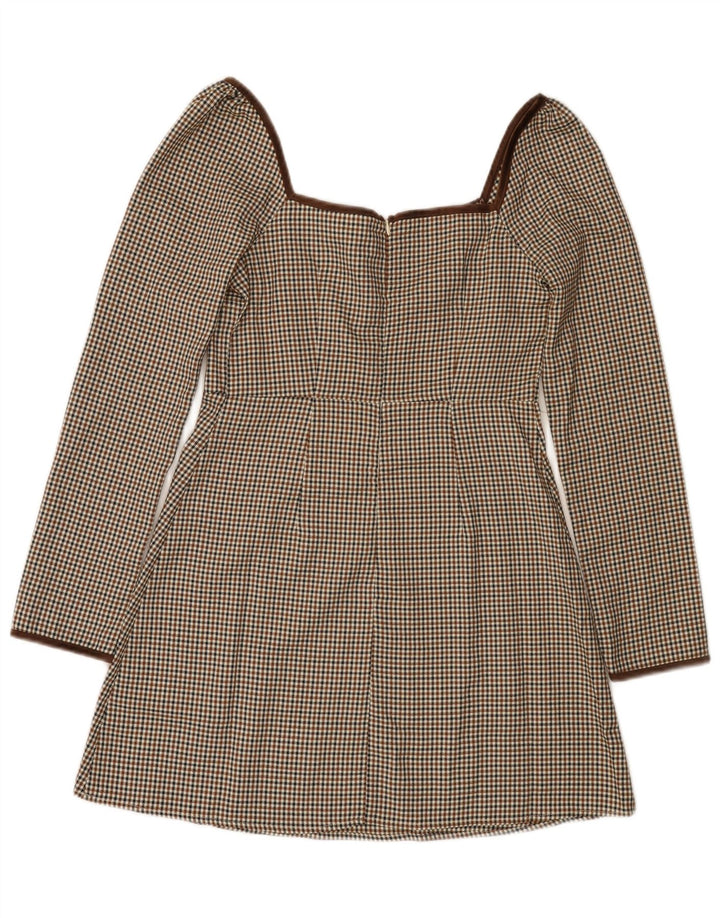 Vestido feminino Cider com ombro de fora em linha A UK 12 médio marrom houndstooth