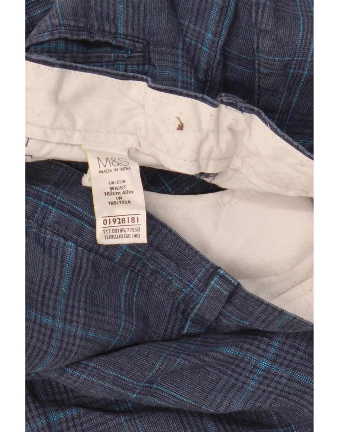 Shorts chino masculino MARKS & SPENCER W40 XL azul marinho xadrez linho