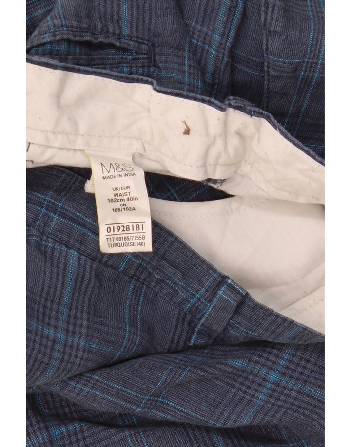 Shorts chino masculino MARKS & SPENCER W40 XL azul marinho xadrez linho