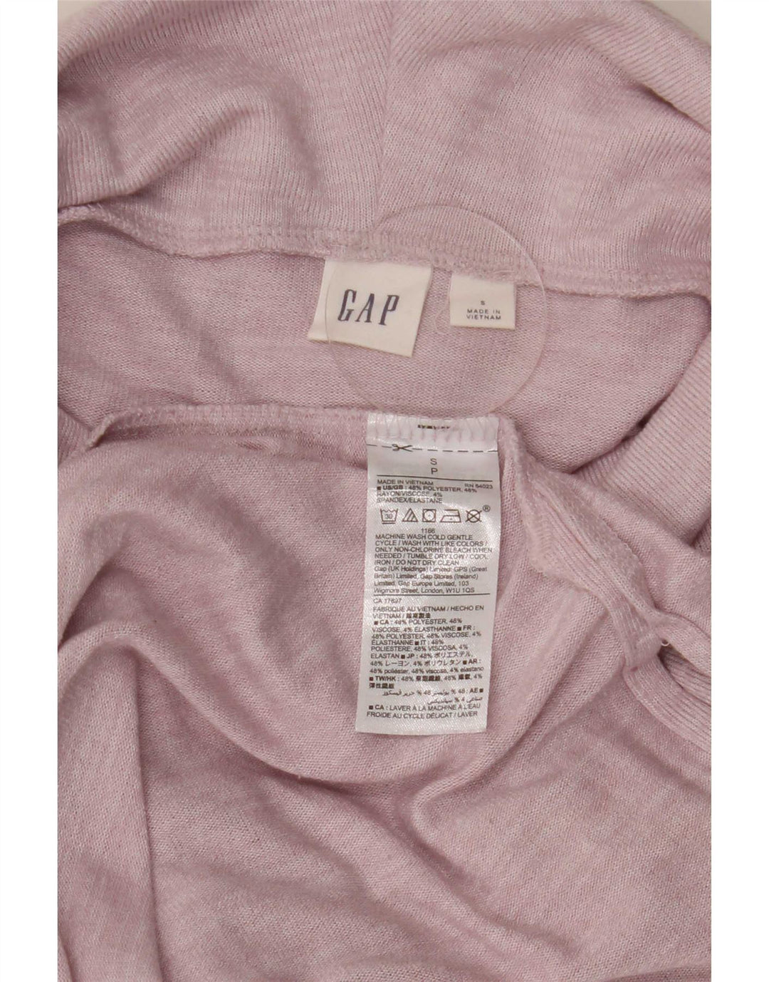 Manga longa superior desproporcionada feminina da Gap UK 10 poliéster manchado rosa pequeno