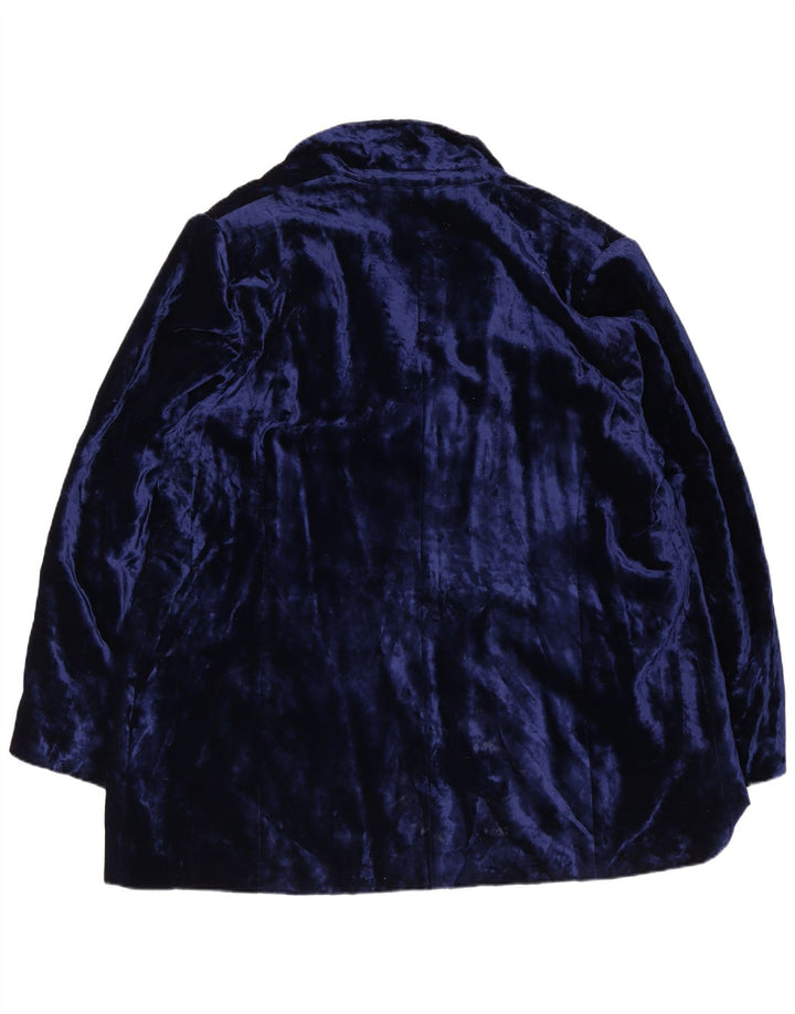 Marina Rinaldi Jaqueta blazer feminina básica de 2 botões de veludo tamanho 31 XL azul
