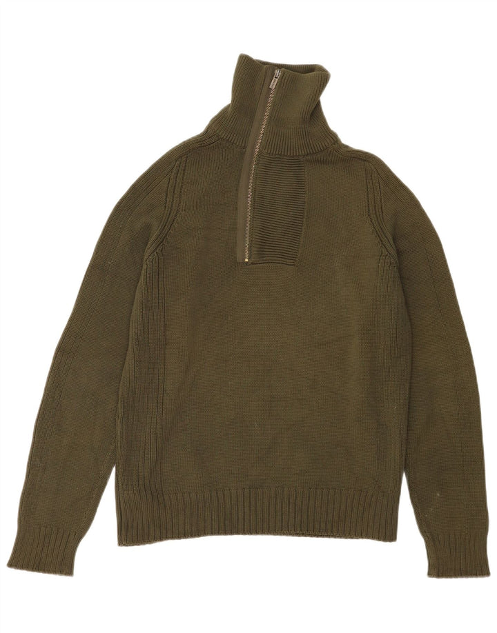 Zara Suéter masculino com zíper e gola em algodão verde médio