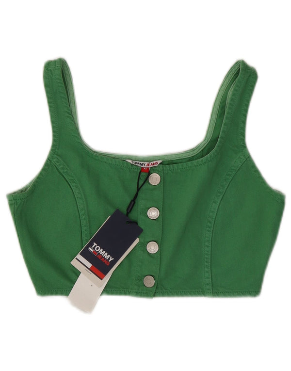 Top Tommy Hilfiger feminino sem mangas jeans curto Reino Unido 6 XS algodão verde