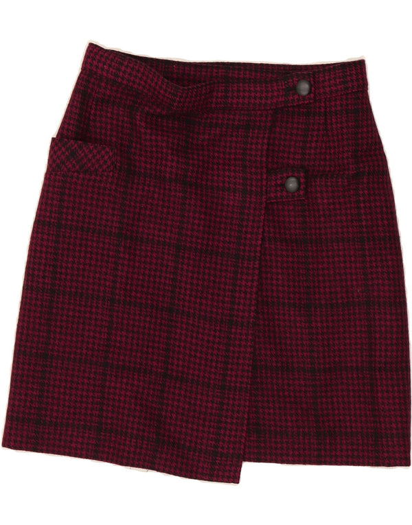 Saia feminina VINTAGE W30 lã virgem houndstooth rosa médio