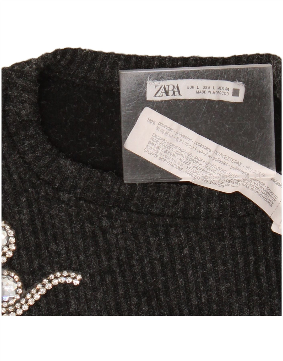 Suéter feminino Zara com gola redonda grande e gola redonda Reino Unido 16 grande cinza