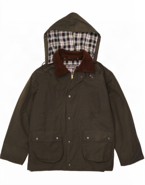 Jaqueta masculina de algodão encerado com capuz Lakeline UK 42 XL cáqui