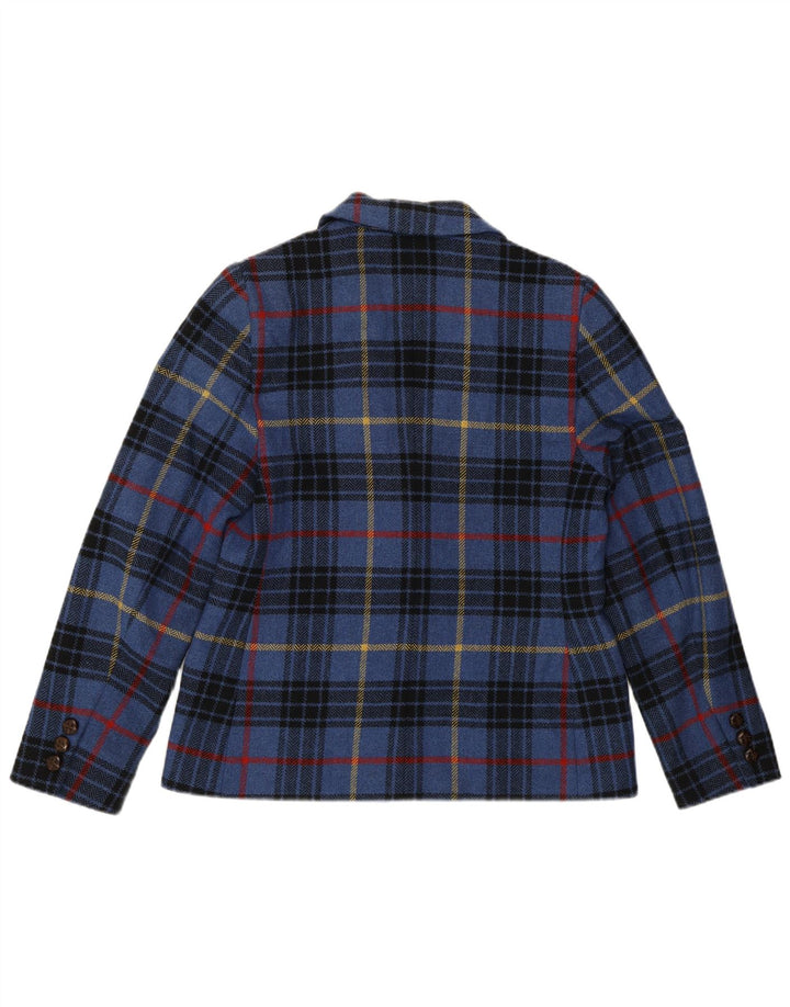 Jaqueta blazer feminina Les Copains com 2 botões IT 44 lã xadrez azul médio