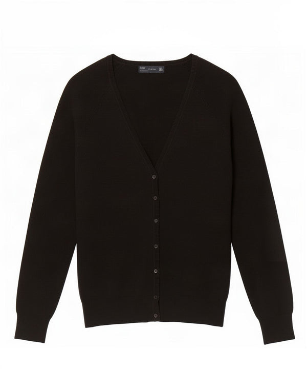 Suéter cardigã feminino Zara Reino Unido 14 grande algodão preto