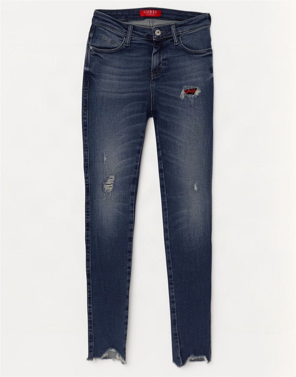 Guess Jeans skinny feminino desgastado W24 L30 algodão azul