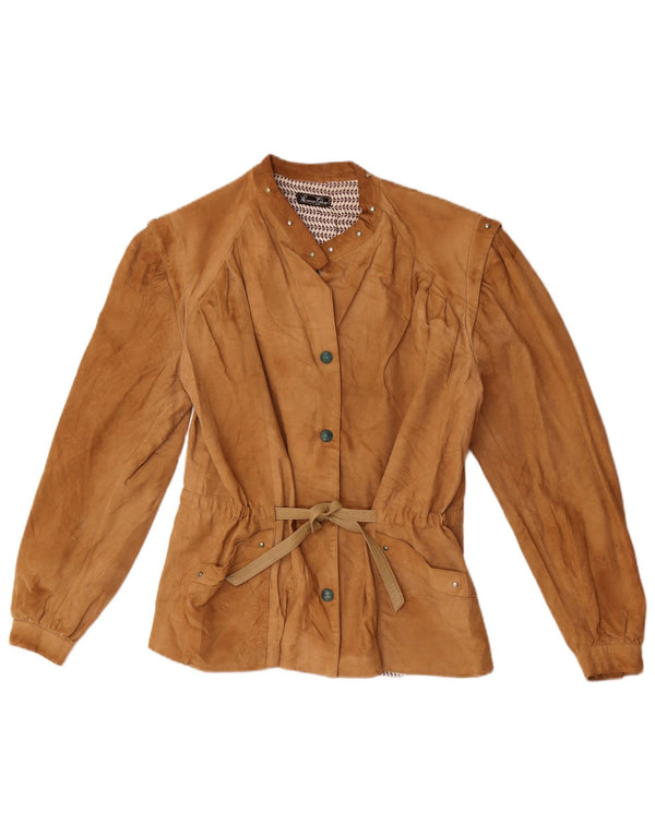 Jaqueta bomber feminina vintage de camurça IT 42 couro bege médio