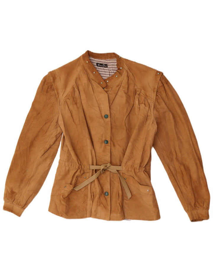 Jaqueta bomber feminina vintage de camurça IT 42 couro bege médio